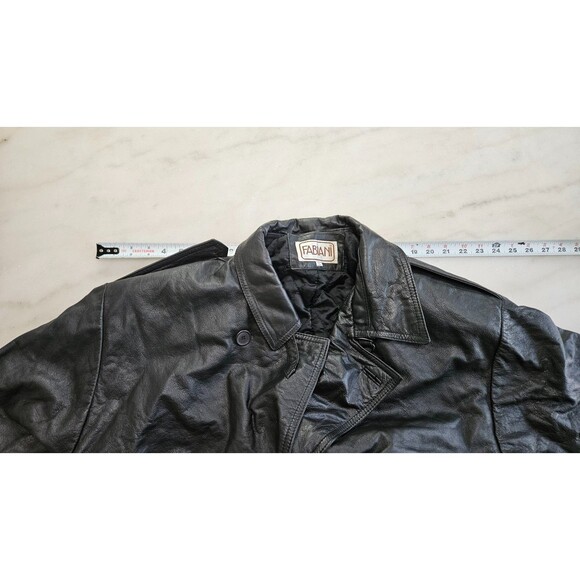 Fabiani Black Genuine Leather Finest Quality Men's Trench Coat Size L - Picture 7 of 11